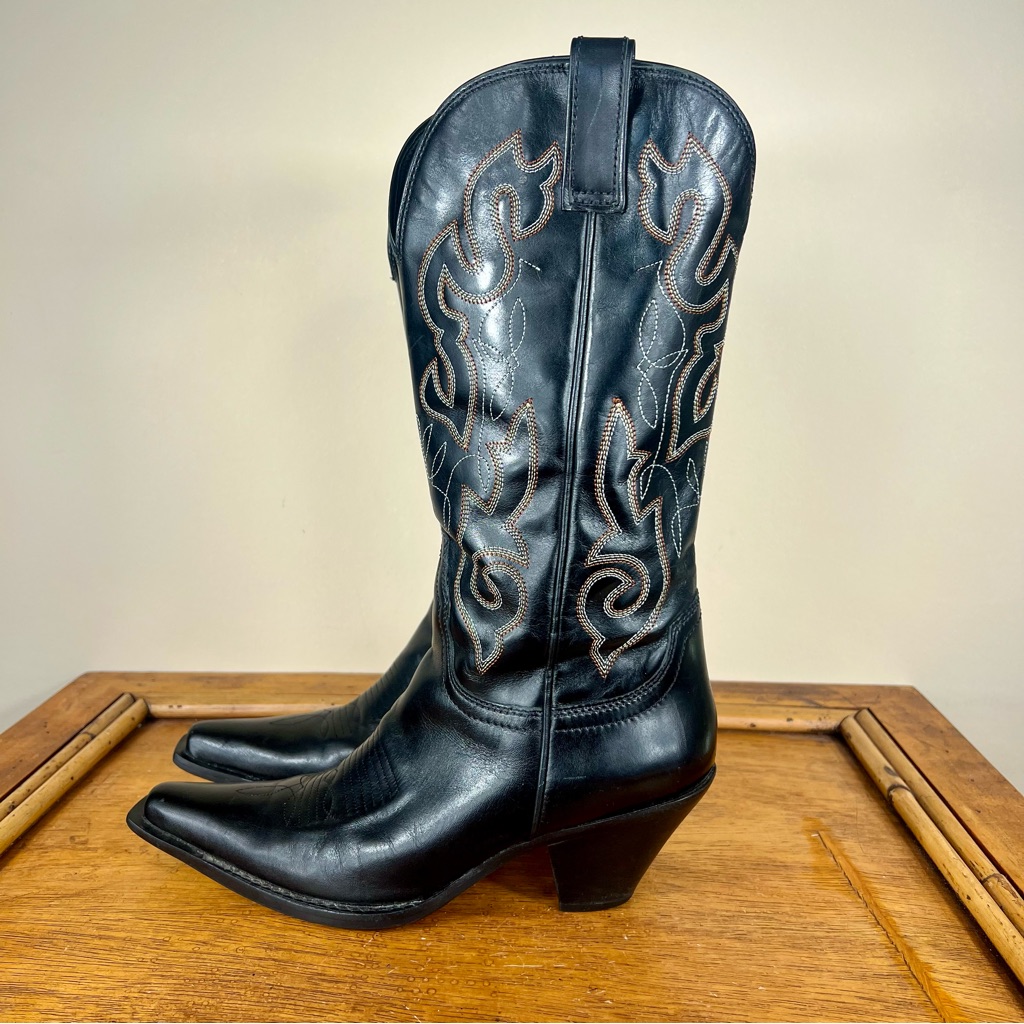 Maria Lya Women’s Black Leather Cowboy Boots Size 7